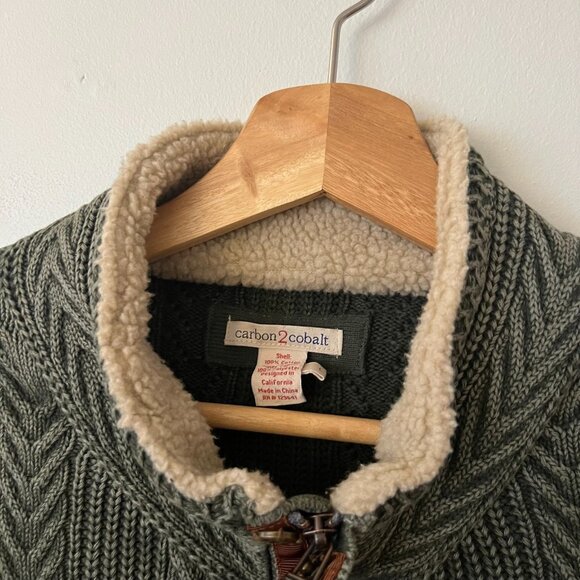 Carbon2Cobalt Timberline Green Zip Up Cable Knit Cotton Cardigan Sweater Men's L - Picture 5 of 9